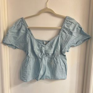 Light Blue Ruched Baby Doll Top